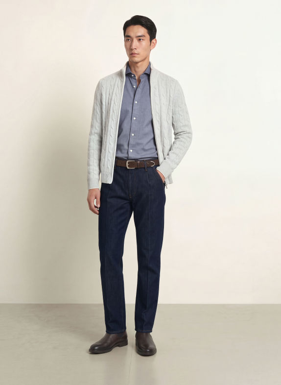 FINAMORE 1925 Flanellhemd TOKYO SERGIO Slim Fit HELLBLAU