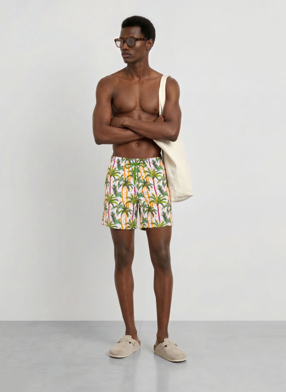 VILEBREQUIN Short de bain MOOREA BLANC / JAUNE FONCÉ / VERT
