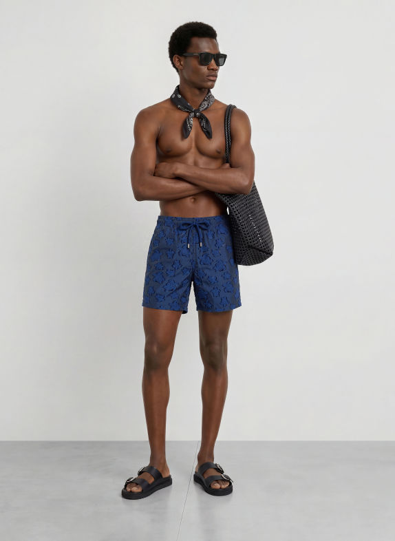 VILEBREQUIN Short de bain MOOPEA avec fil pailleté BLEU FONCÉ / BLEU