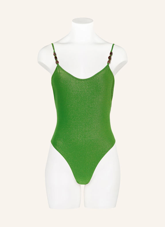 VILEBREQUIN LAMIA Swimsuit with Glitter Yarn and Decorative Beads LIGHT GREEN / GOLD