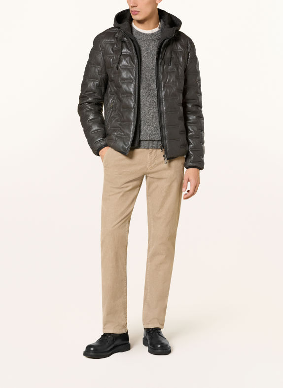 MILESTONE Veste en cuir MSALONSO avec empiècement amovible et capuche amovible GRIS FONCÉ