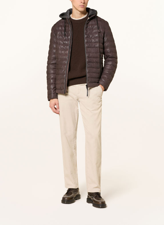MILESTONE MSVIANO Leather Jacket with Detachable Hood DARK BROWN / DARK GRAY
