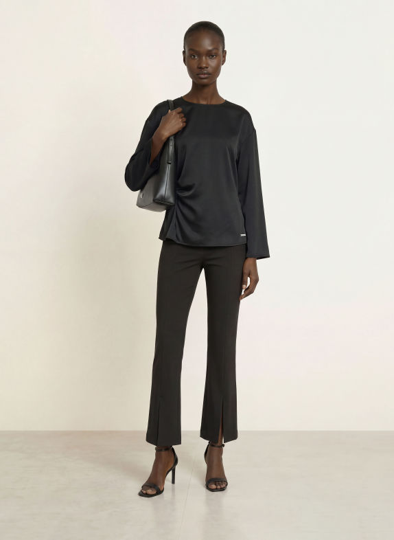 Calvin Klein Blusenshirt aus Satin mit 3/4-Arm SCHWARZ