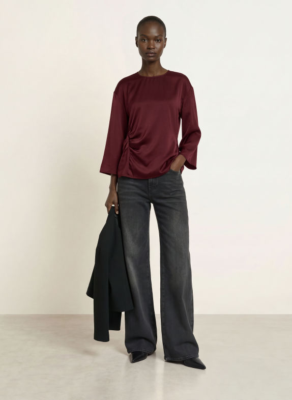 Calvin Klein Satin shirt blouse with 3/4 sleeves DARK RED
