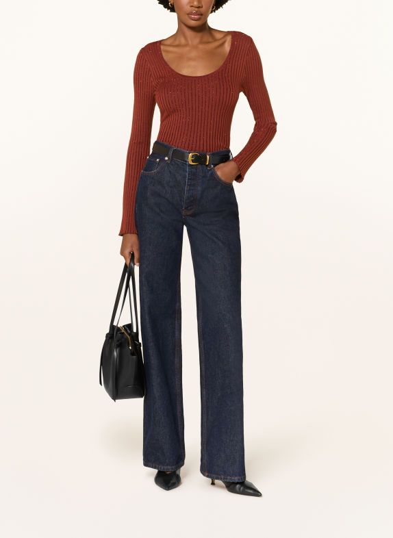 Calvin Klein Trui met glittergaren DONKERROOD