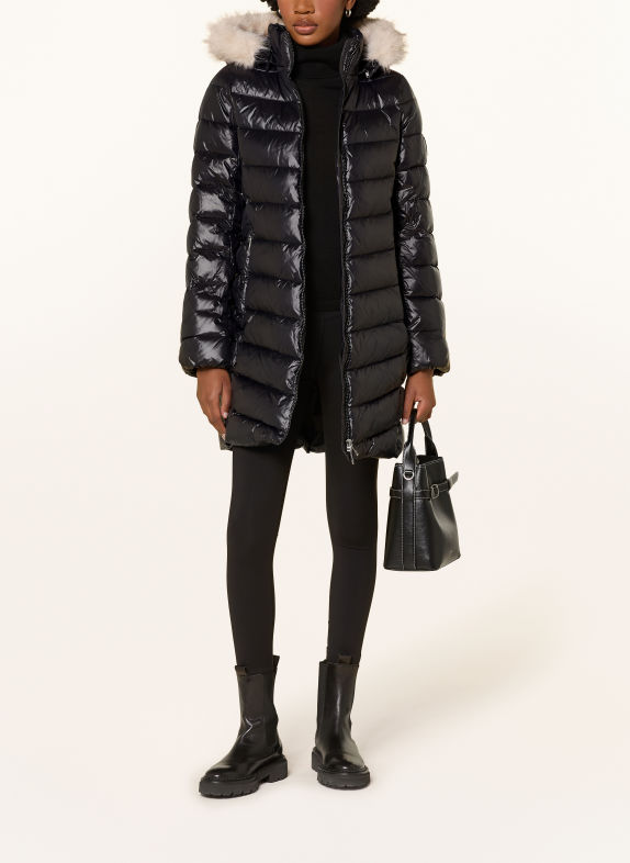 Calvin Klein Steppmantel SHINE mit abnehmbarer Kapuze und Kunstfell SCHWARZ / ECRU