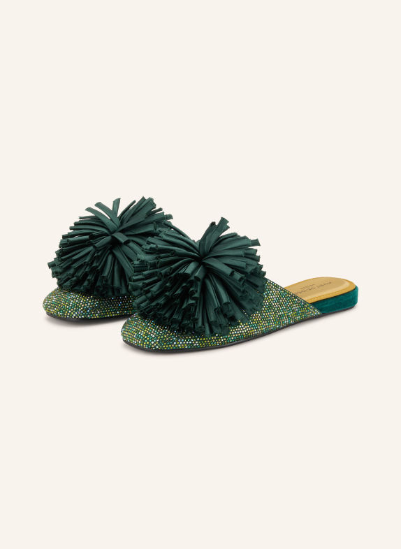 KURT GEIGER POM Mules with Rhinestones DARK GREEN