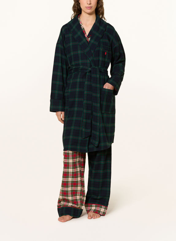 POLO RALPH LAUREN Damen-Morgenmantel aus Flanell DUNKELGRÜN / ROT / DUNKELBLAU