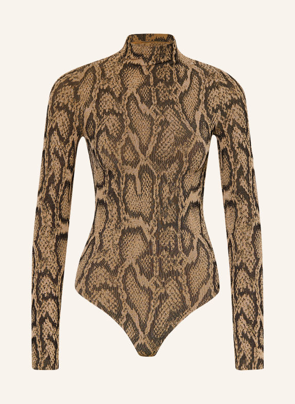 Wolford SHIMMERING PYTHON thong bodysuit with glitter yarn BEIGE / BLACK