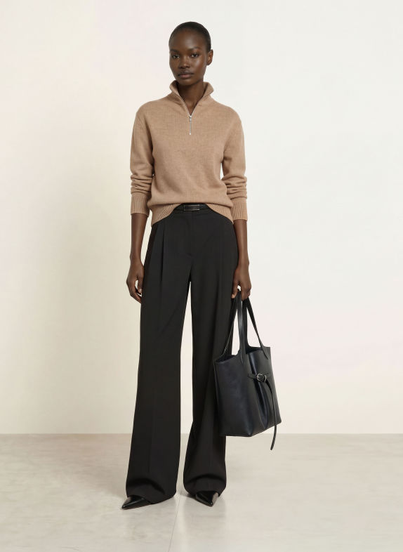 ALMADA LABEL DANA Half-zip sweater with Merino Wool and Cashmere BEIGE