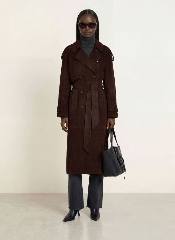 ALMADA LABEL Trenchcoat SIENNA i læder MØRKEBRUN