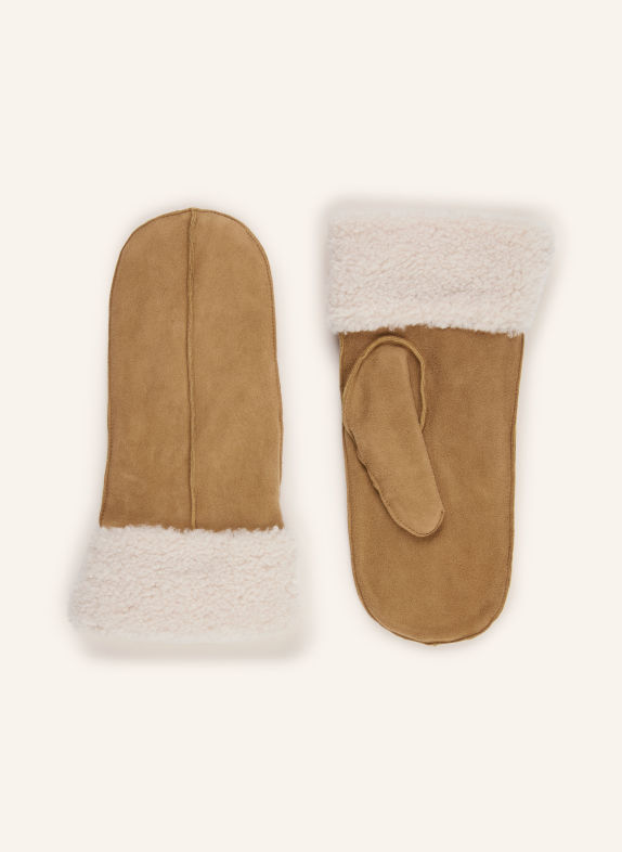 BOSS Lederfäustlinge YOSIE mit Teddyfell CAMEL / CREME