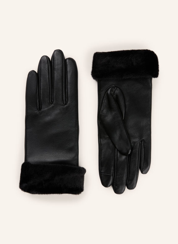 BOSS GIORGY Leather Gloves with Faux Fur BLACK