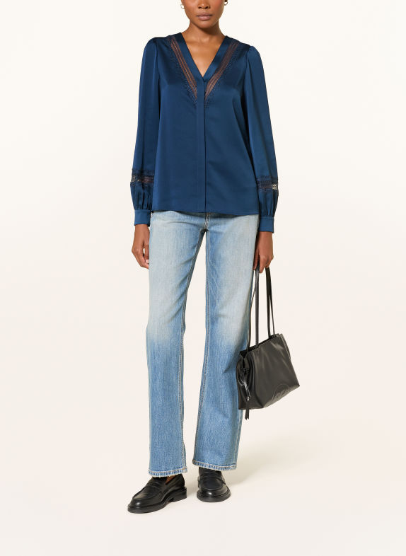 MARC CAIN Shirt blouse with lace 393 pageant blue