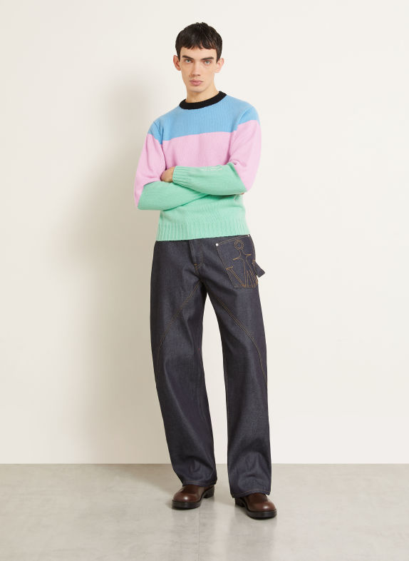 JW ANDERSON STRIPE-pullover i merinould LYSEBLÅ / ROSA / MINT