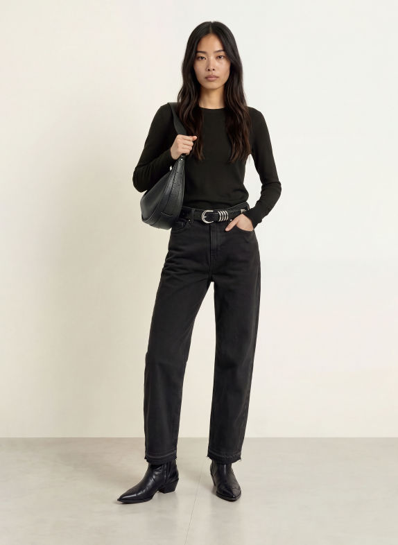 ICHI Paperbag jeans IHMISILLA 900004256 DENIM BLACK STONE WASHED