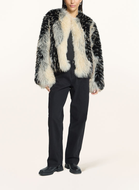 ICHI Faux Fur Jacket IHFLAXA BLACK / WHITE
