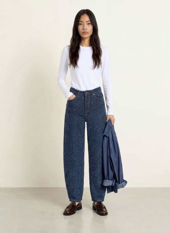 ICHI Barrel Jeans IHISALIA 900010469 DARK BLUE BROKEN DENIM