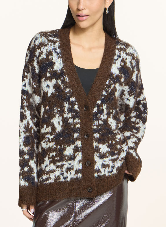 ICHI IHBAYANA Cardigan WHITE / DARK BROWN / DARK BLUE