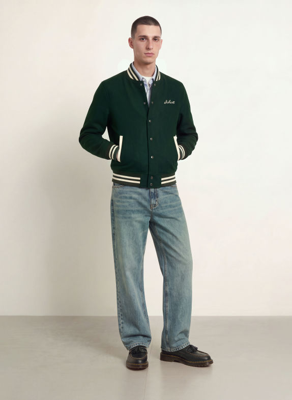 Schott NYC College jacket DARK GREEN / CREAM