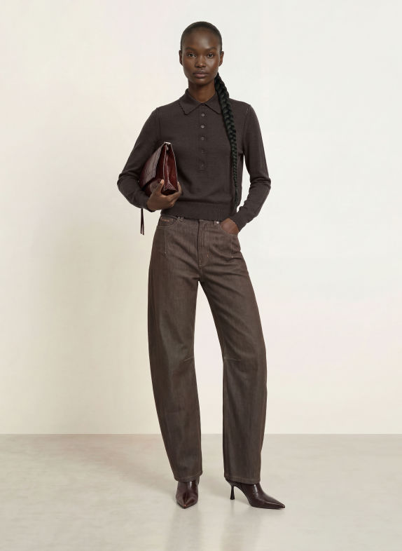 DRYKORN MYNERVA Knit polo shirt DARK BROWN