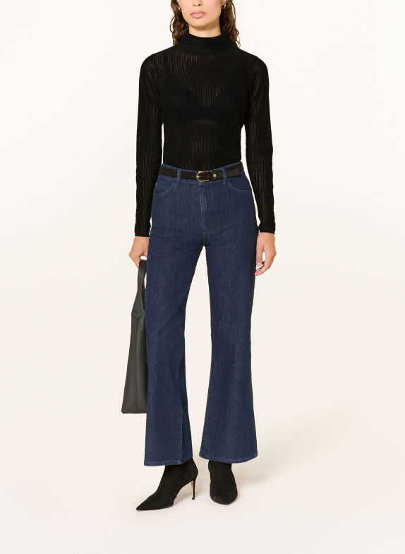 BOSS Longsleeve FELVETTINA met lange mouwen van fluweel ZWART