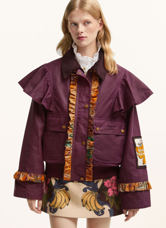 Barbour Blouson SERRA mit abnehmbarer Kapuze und Rüschen DUNKELROT / HELLBRAUN / OLIV
