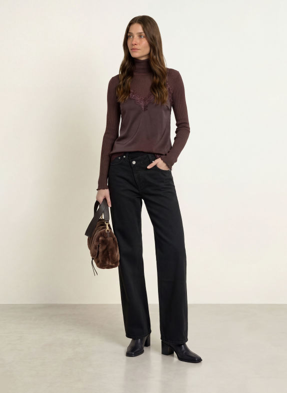 rosemunde BRIDGET Top with Lace DARK BROWN