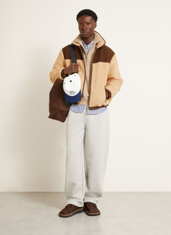 Ami Paris Teddyfell-Jacke im Materialmix CAMEL / DUNKELBRAUN
