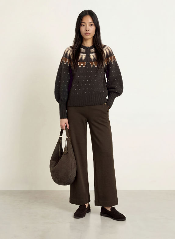 YERSE Wide-leg trousers VIRGINIA45 DARK BROWN