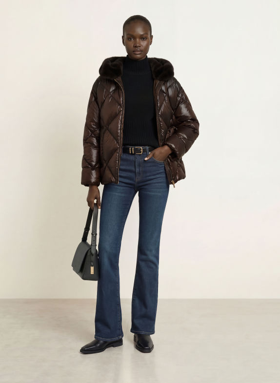 Max Mara The Cube NEBBIE Down Jacket with Faux Fur DARK BROWN