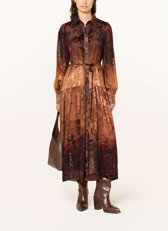 ÉMANOU Hemdblusenkleid DUNKELROT / HELLBRAUN