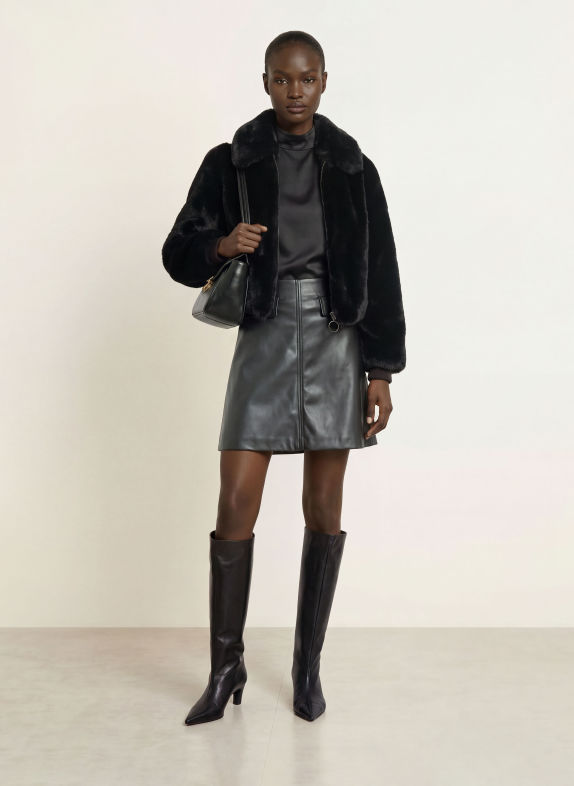 HUGO RABARE Leather-Look Skirt BLACK