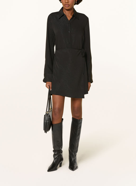 HUGO Robe chemise KATERI à effet cache-cœur avec fil pailleté NOIR