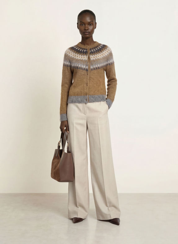 Max Mara STUDIO MERINGA Cardigan with Mohair BROWN / CREAM / GRAY