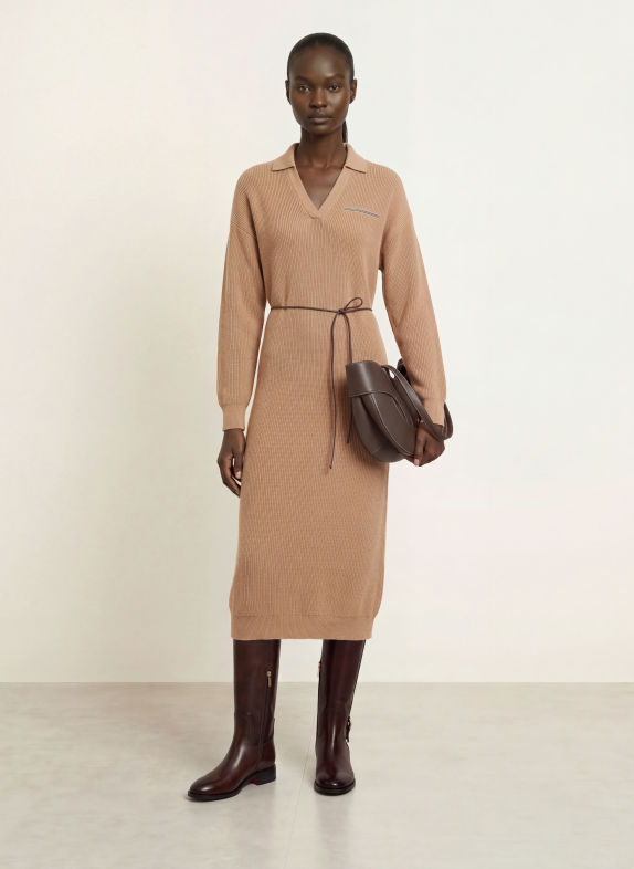 PESERICO Strickkleid mit Seide CAMEL