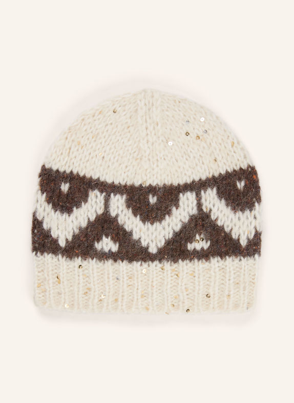 PESERICO Hat with alpaca and sequins DARK BROWN / ECRU