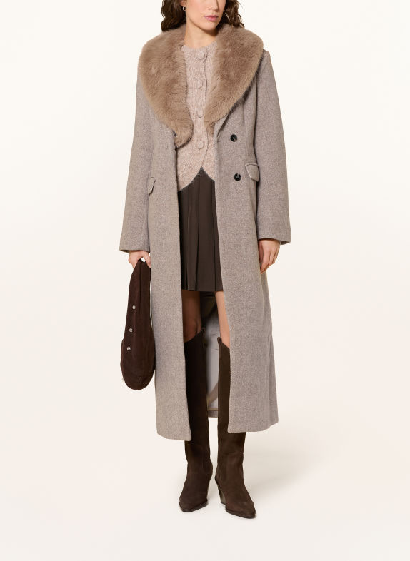 NEO NOIR CORINA Coat with Detachable Faux Fur Collar BEIGE