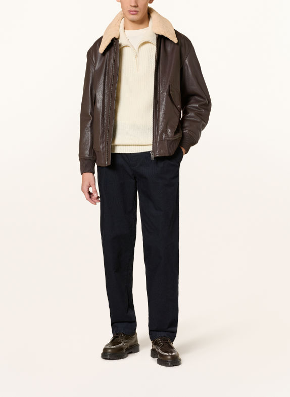 BOSS Lederjacke JOPEAK mit abnehmbarem Kragen DUNKELBRAUN / BEIGE