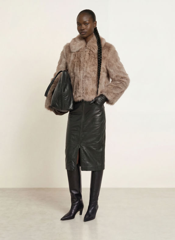 STAND STUDIO LENA Faux Fur Jacket TAUPE