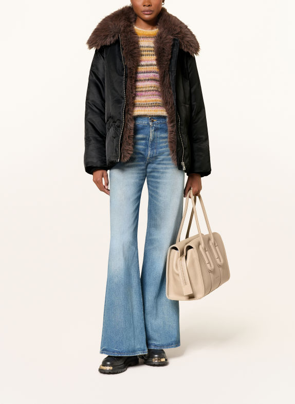STAND STUDIO Blouson CELESTE mit abnehmbarem Kunstfell-Kragen SCHWARZ / BRAUN
