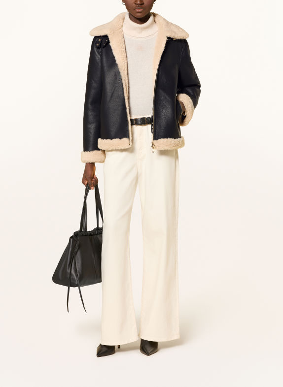 JOOP! OLLIN Leather-Look Jacket with Faux Fur BLACK / ECRU