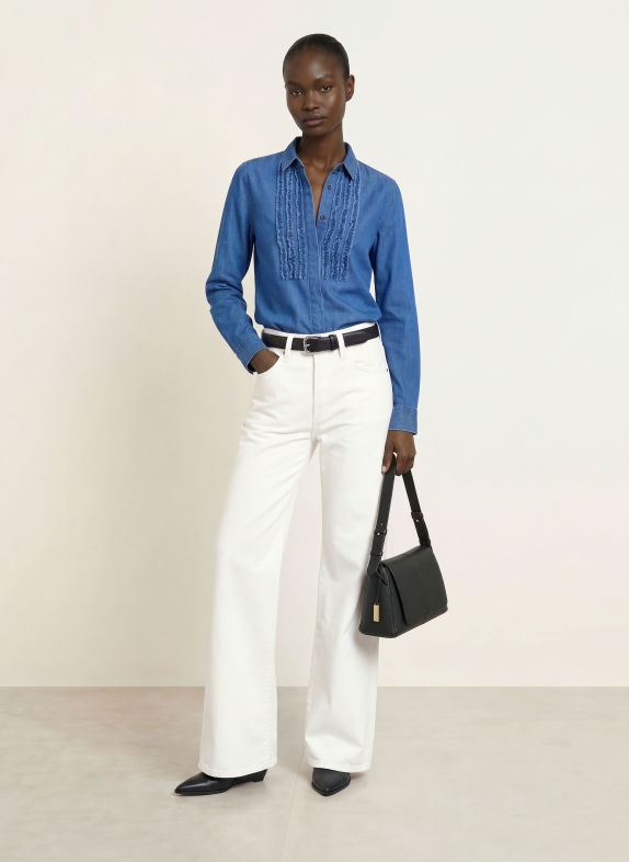 Soluzione Jeansbluse mit Rüschen BLAU