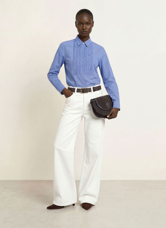 Soluzione Ruffled shirt blouse BLUE / WHITE