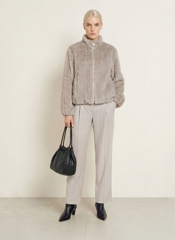 s.Oliver BLACK LABEL Jersey wide-leg trousers BEIGE / GRAY / WHITE
