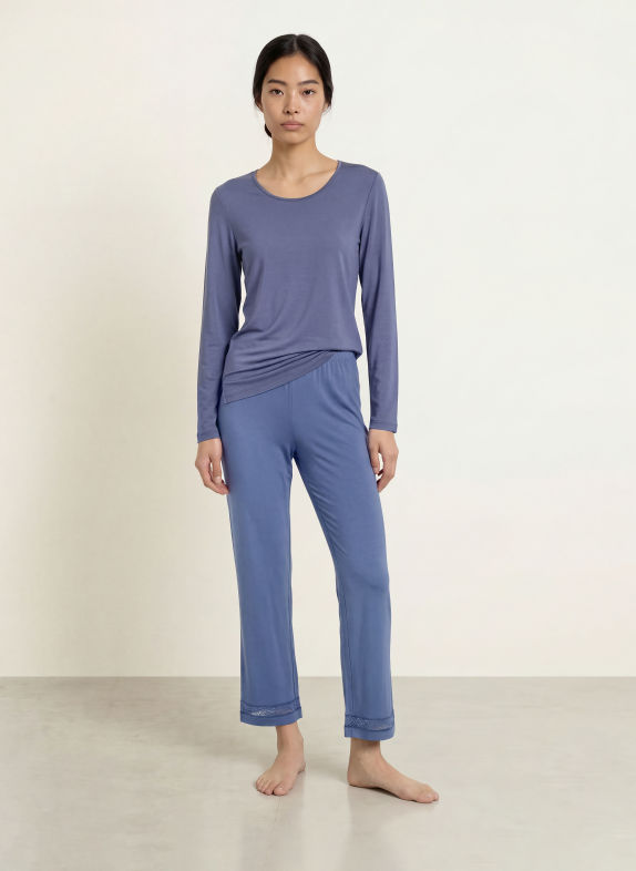 ESSENZA JULOT Solid-Color Pajama Shirt BLUE