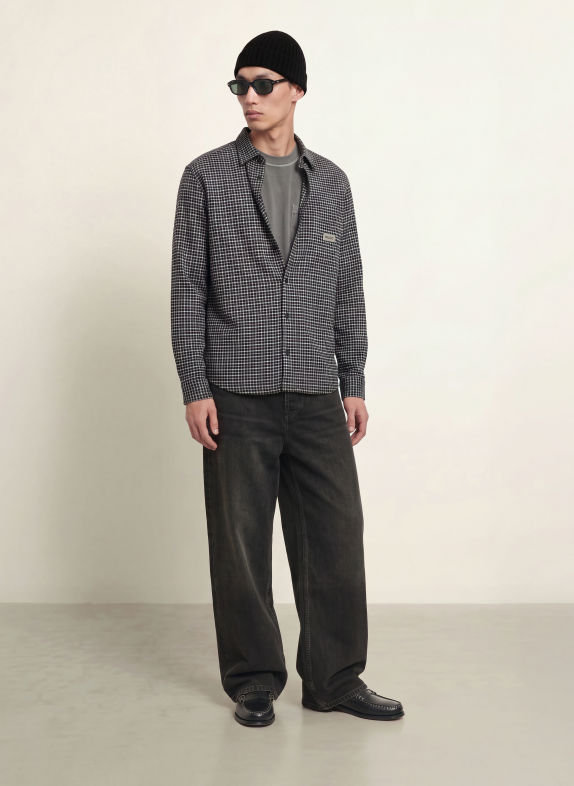HUGO EBALTO Oversized Fit Flannel Shirt BLACK / GRAY / WHITE