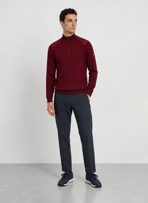 BOSS Half-zip sweater RANK DARK RED