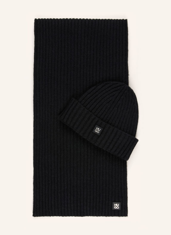 HUGO ZASGO Set: Scarf and Hat BLACK