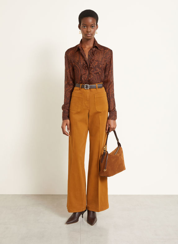 ETRO Hemdbluse aus Seide mit Rüschen DUNKELBRAUN / COGNAC